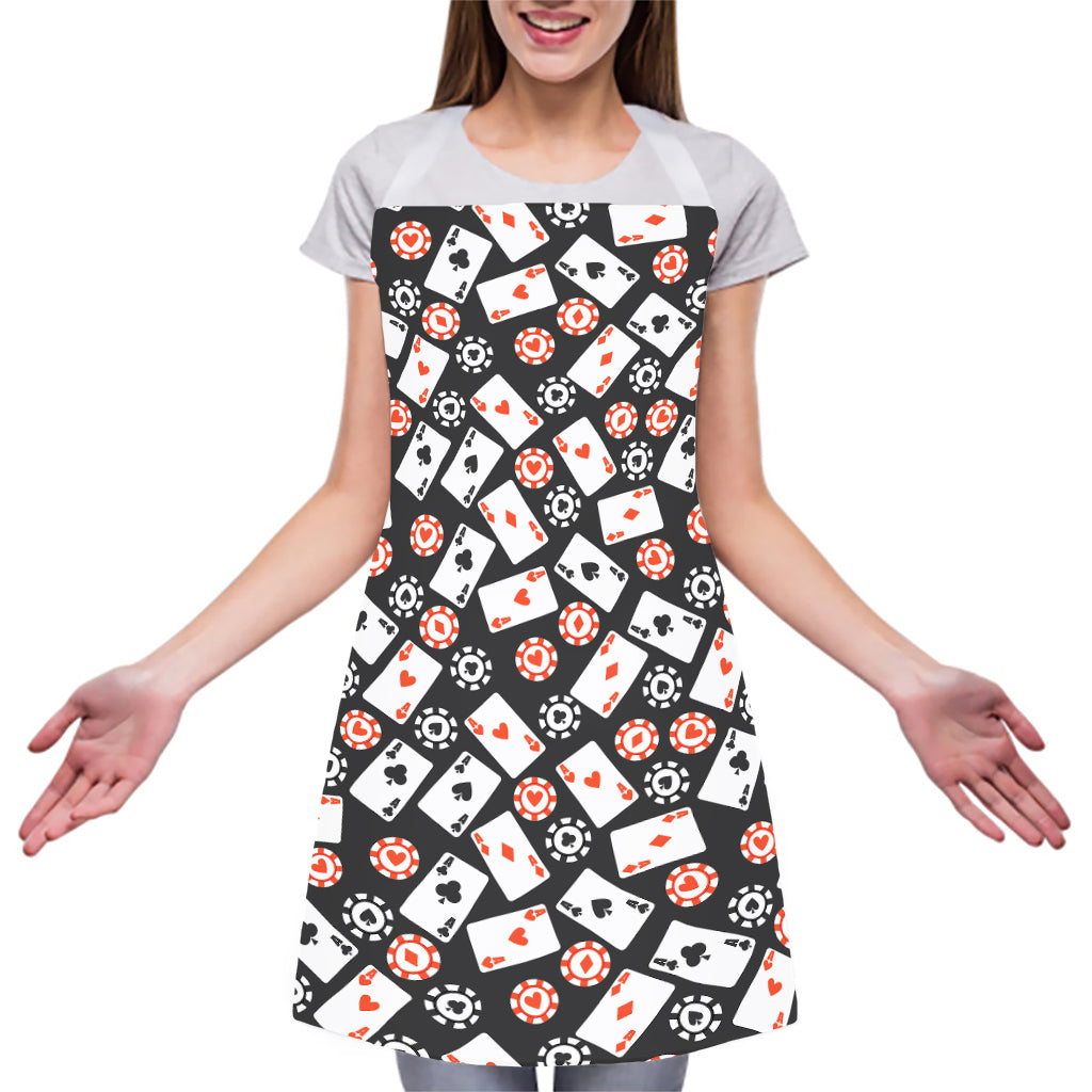Casino Chip And Card Pattern Print Adjustable Apron