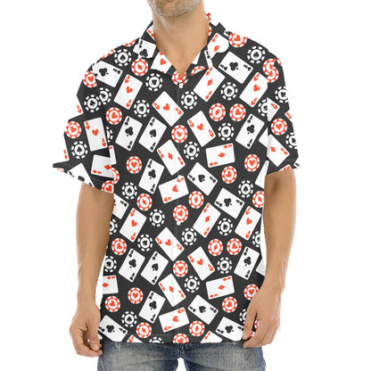 Casino Chip And Card Pattern Print Aloha Shirt