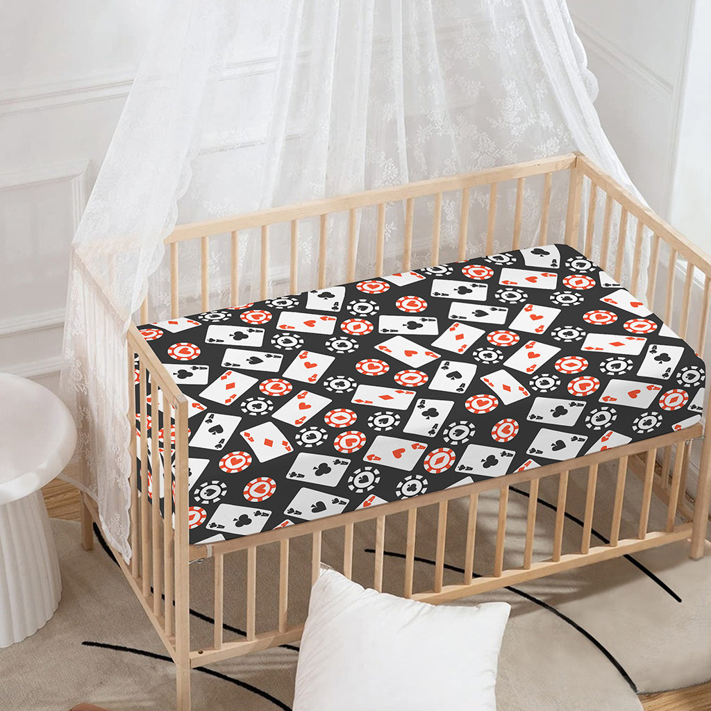 Casino Chip And Card Pattern Print Baby Crib Sheet