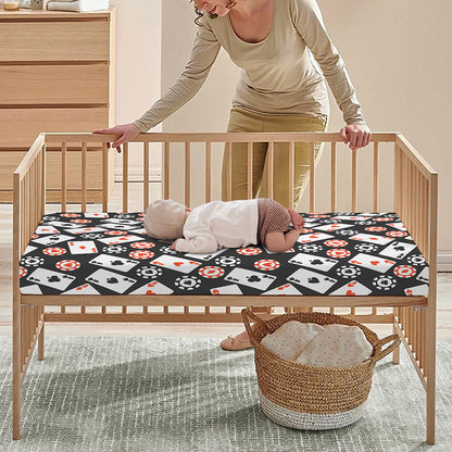 Casino Chip And Card Pattern Print Baby Crib Sheet