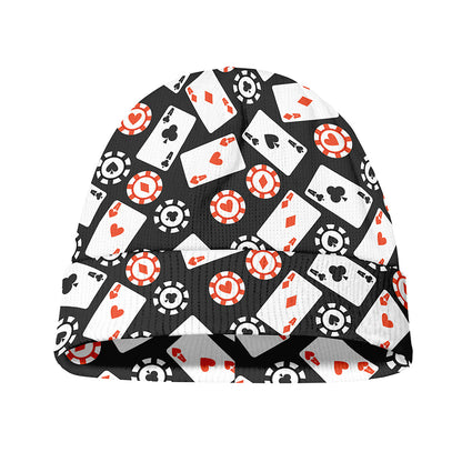 Casino Chip And Card Pattern Print Beanie