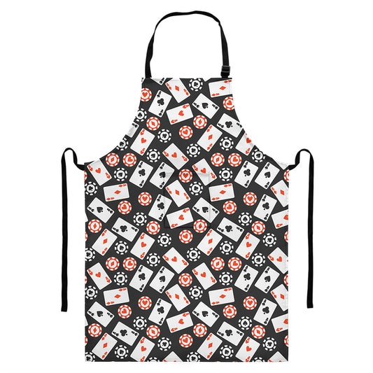 Casino Chip And Card Pattern Print Bib Apron With Pocket