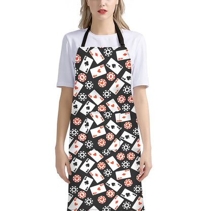 Casino Chip And Card Pattern Print Bib Apron With Pocket