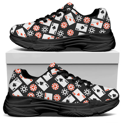 Casino Chip And Card Pattern Print Black Chunky Shoes