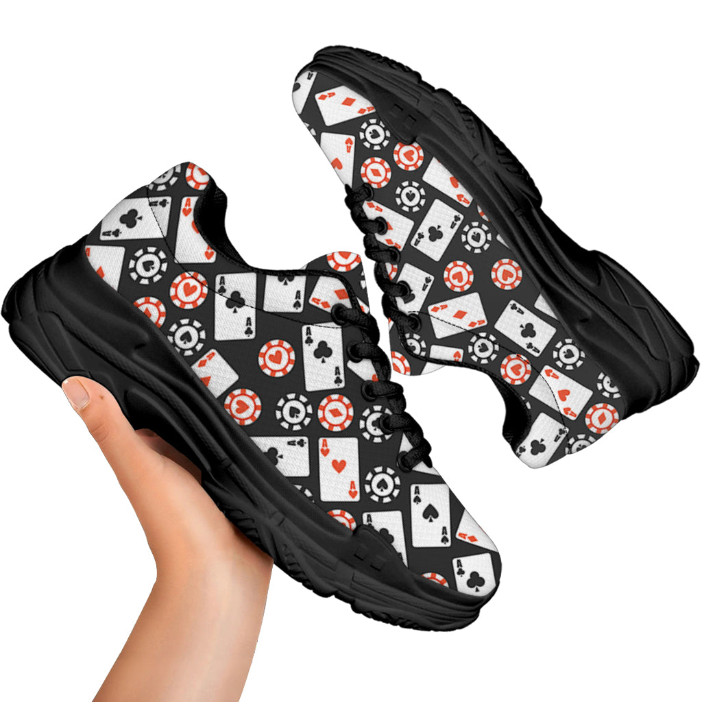 Casino Chip And Card Pattern Print Black Chunky Shoes
