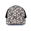 Casino Chip And Card Pattern Print Black Mesh Trucker Hat