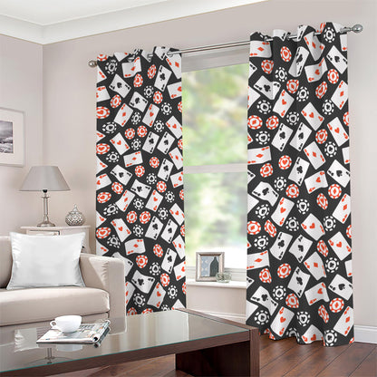Casino Chip And Card Pattern Print Blackout Grommet Curtains