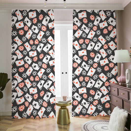 Casino Chip And Card Pattern Print Blackout Pencil Pleat Curtains