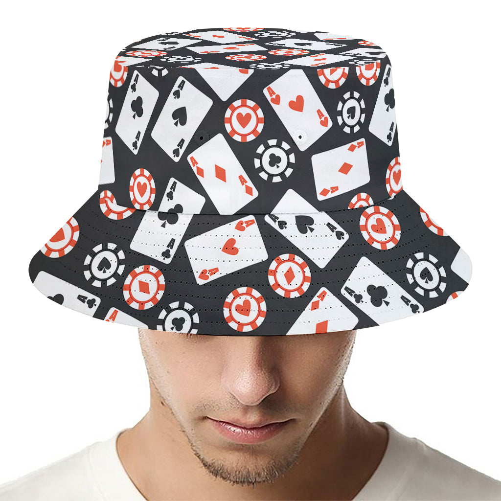 Casino Chip And Card Pattern Print Bucket Hat
