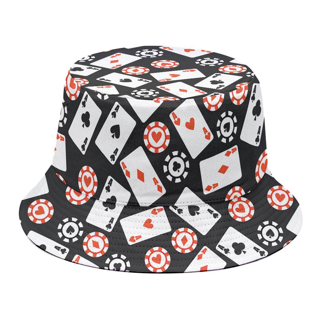 Casino Chip And Card Pattern Print Bucket Hat