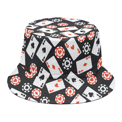 Casino Chip And Card Pattern Print Bucket Hat