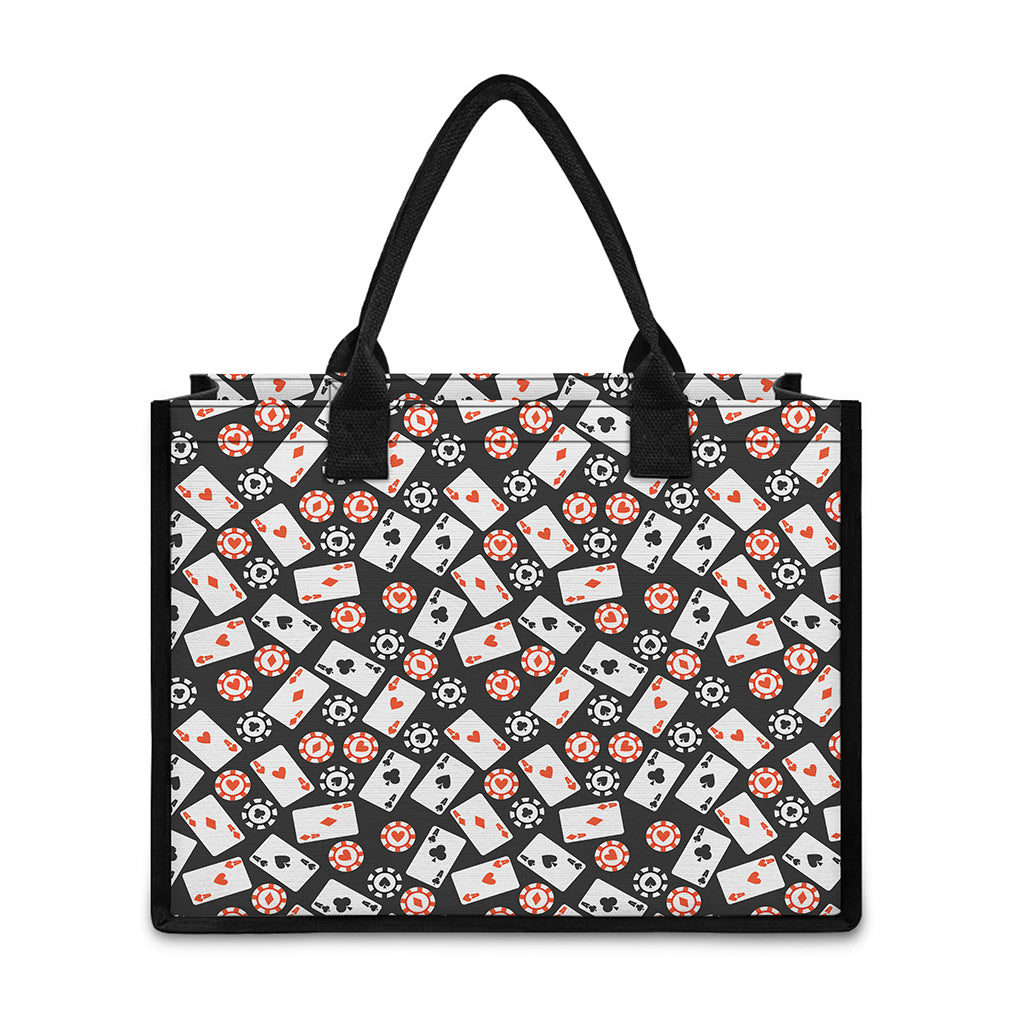 Casino Chip And Card Pattern Print Canvas Tote Bag