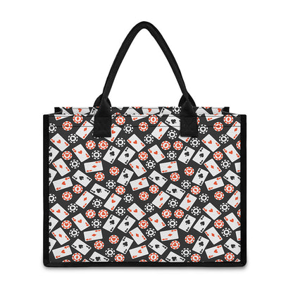 Casino Chip And Card Pattern Print Canvas Tote Bag