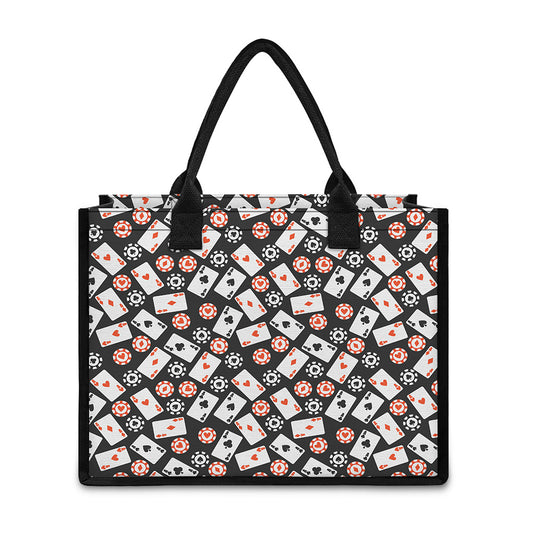 Casino Chip And Card Pattern Print Canvas Tote Bag
