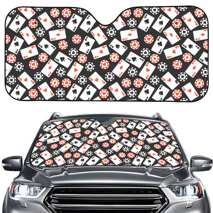 Casino Chip And Card Pattern Print Car Windshield Sun Shade