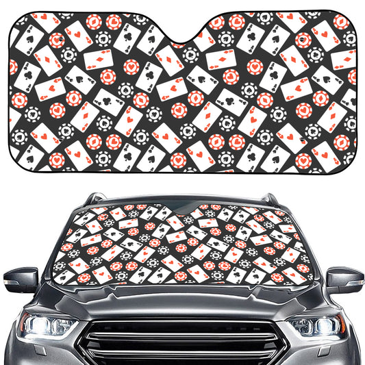 Casino Chip And Card Pattern Print Car Windshield Sun Shade