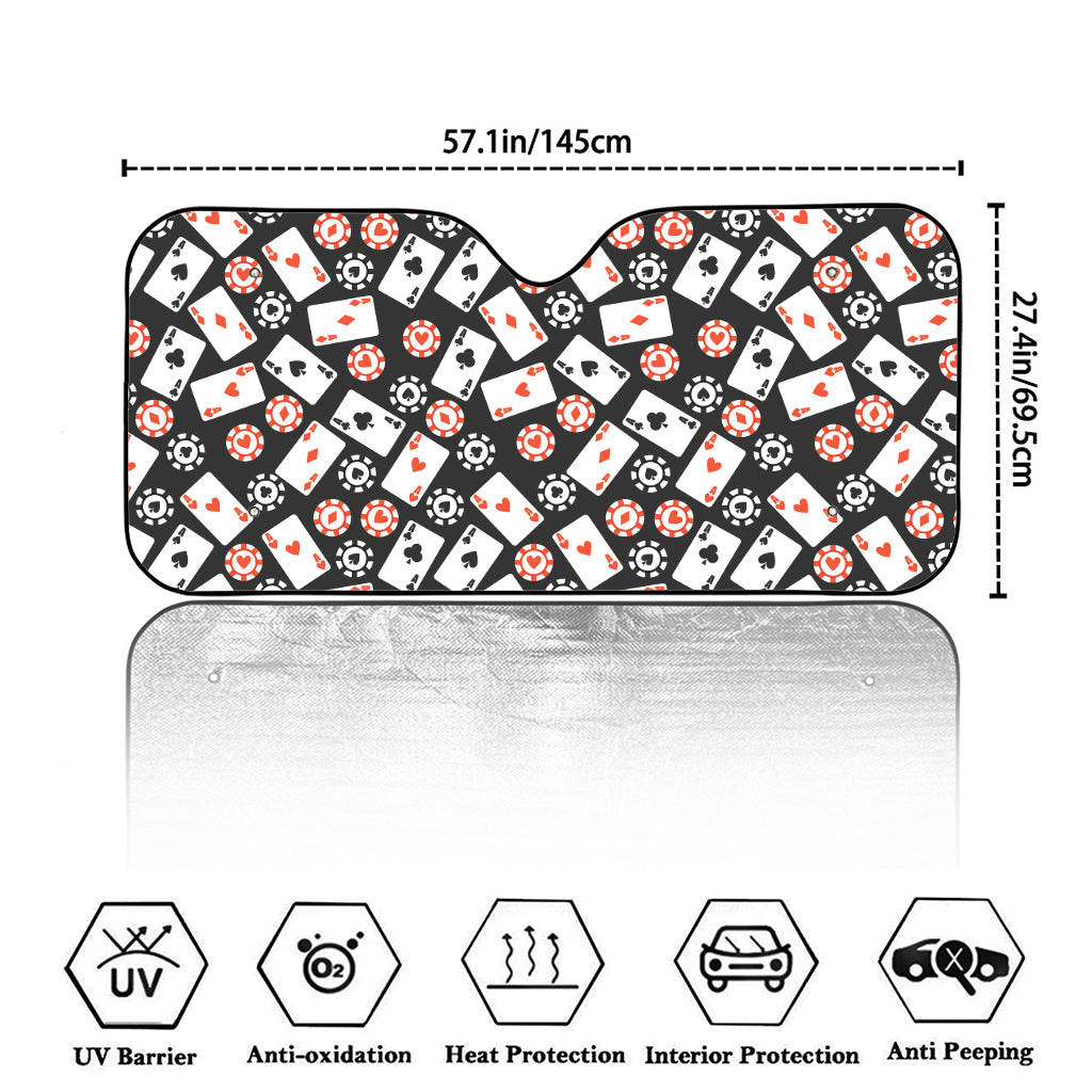 Casino Chip And Card Pattern Print Car Windshield Sun Shade