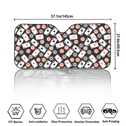 Casino Chip And Card Pattern Print Car Windshield Sun Shade