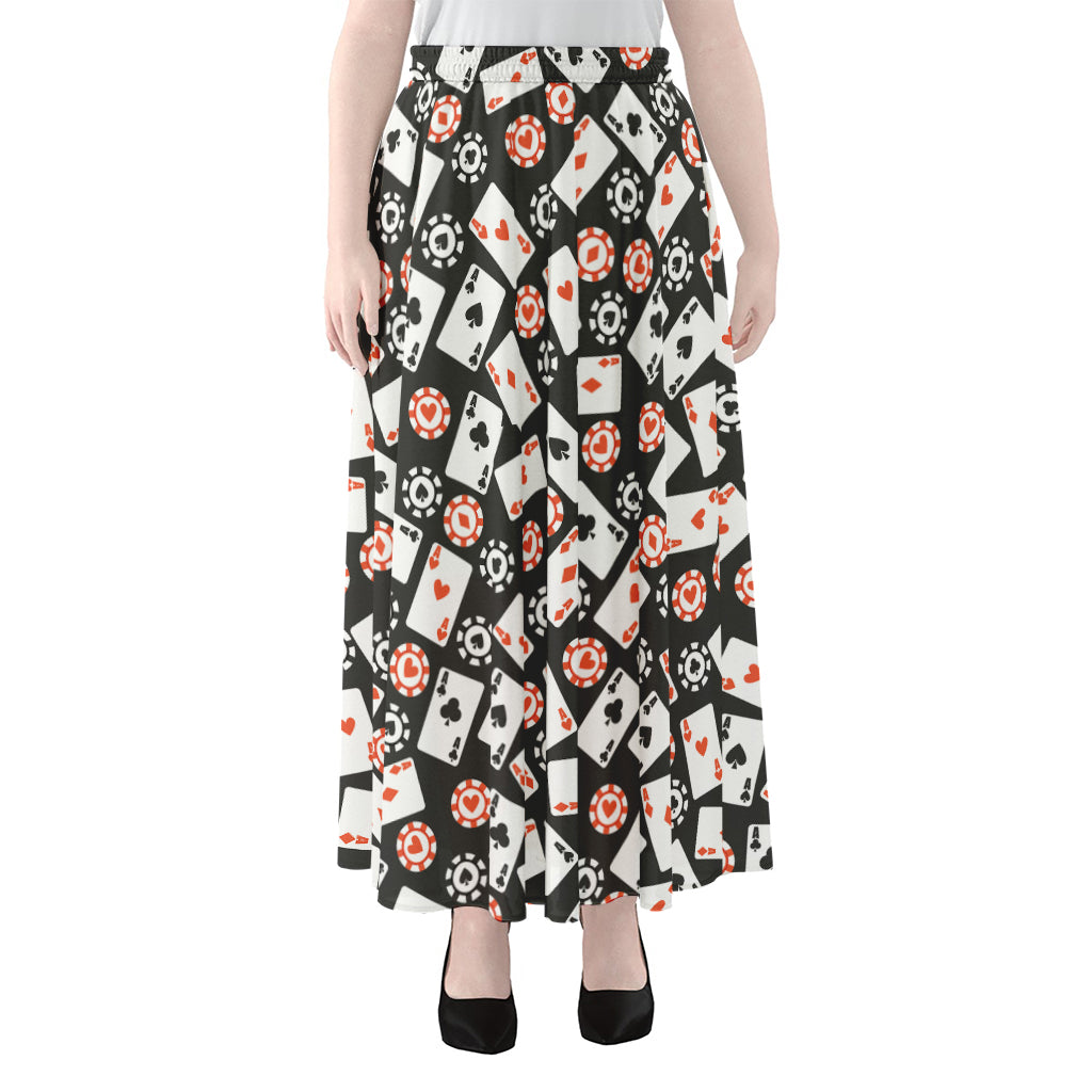 Casino Chip And Card Pattern Print Chiffon Maxi Skirt