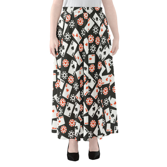 Casino Chip And Card Pattern Print Chiffon Maxi Skirt