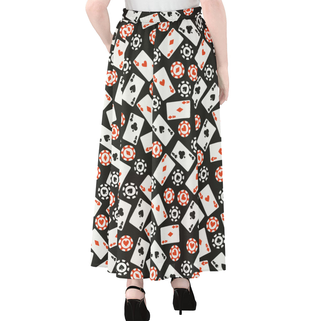 Casino Chip And Card Pattern Print Chiffon Maxi Skirt