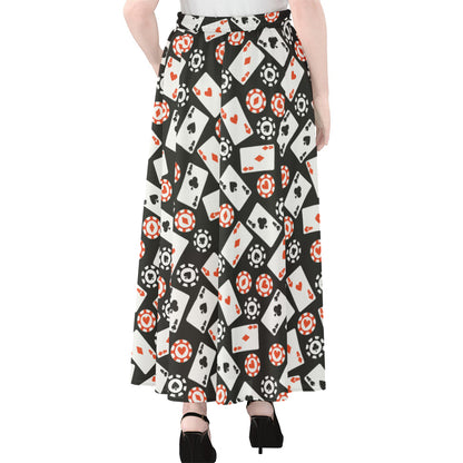 Casino Chip And Card Pattern Print Chiffon Maxi Skirt