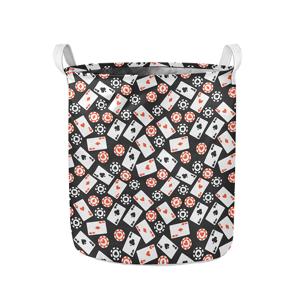 Casino Chip And Card Pattern Print Collapsible Laundry Basket