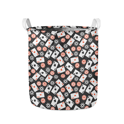 Casino Chip And Card Pattern Print Collapsible Laundry Basket