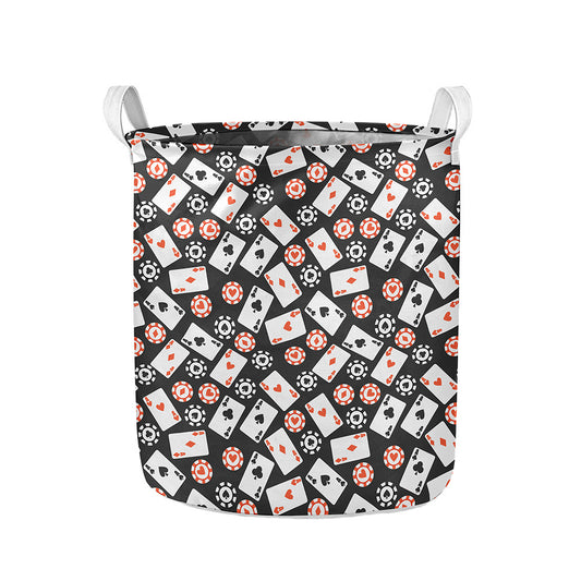 Casino Chip And Card Pattern Print Collapsible Laundry Basket