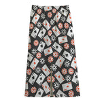Casino Chip And Card Pattern Print Cotton Front Slit Maxi Skirt