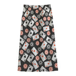 Casino Chip And Card Pattern Print Cotton Front Slit Maxi Skirt