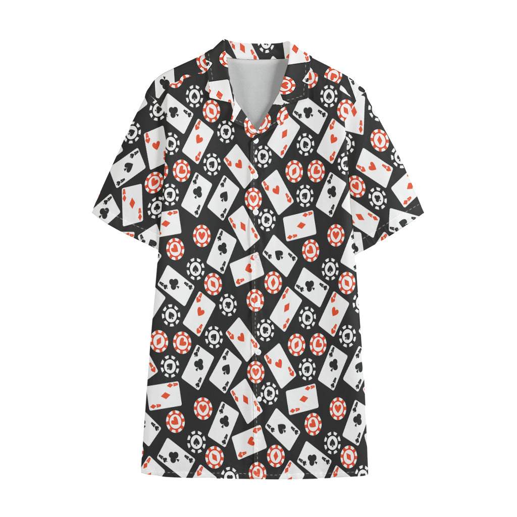 Casino Chip And Card Pattern Print Cotton Hawaiian Shirt