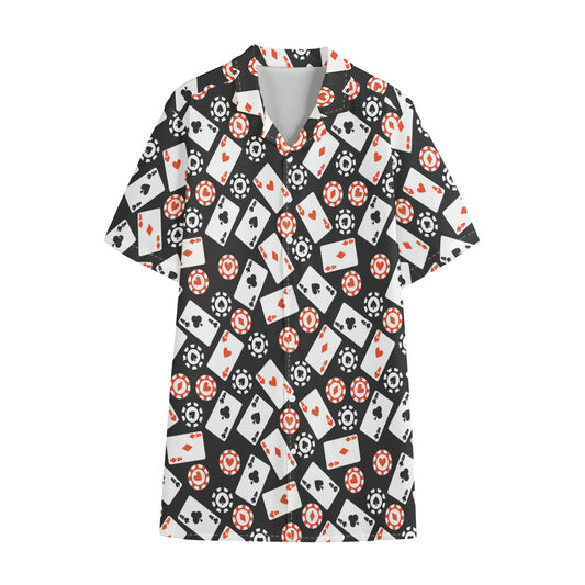 Casino Chip And Card Pattern Print Cotton Hawaiian Shirt