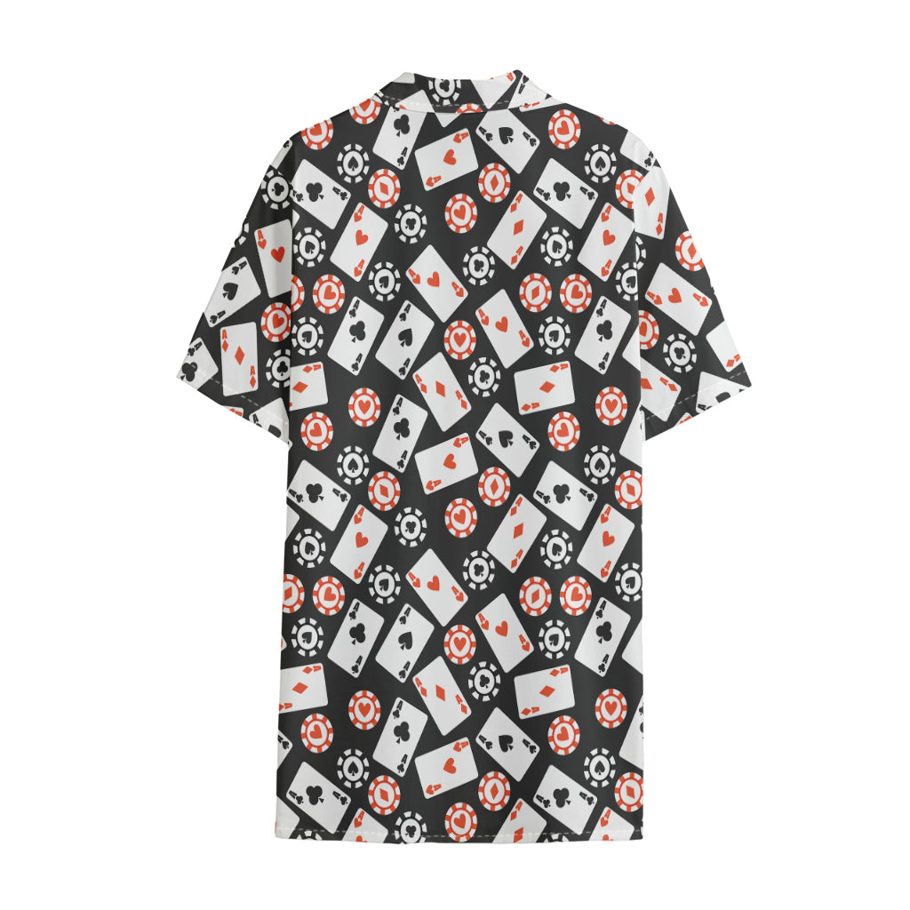 Casino Chip And Card Pattern Print Cotton Hawaiian Shirt