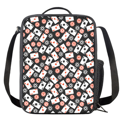 Casino Chip And Card Pattern Print Crossbody Lunch Bag