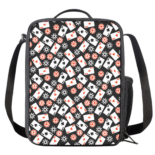 Casino Chip And Card Pattern Print Crossbody Lunch Bag