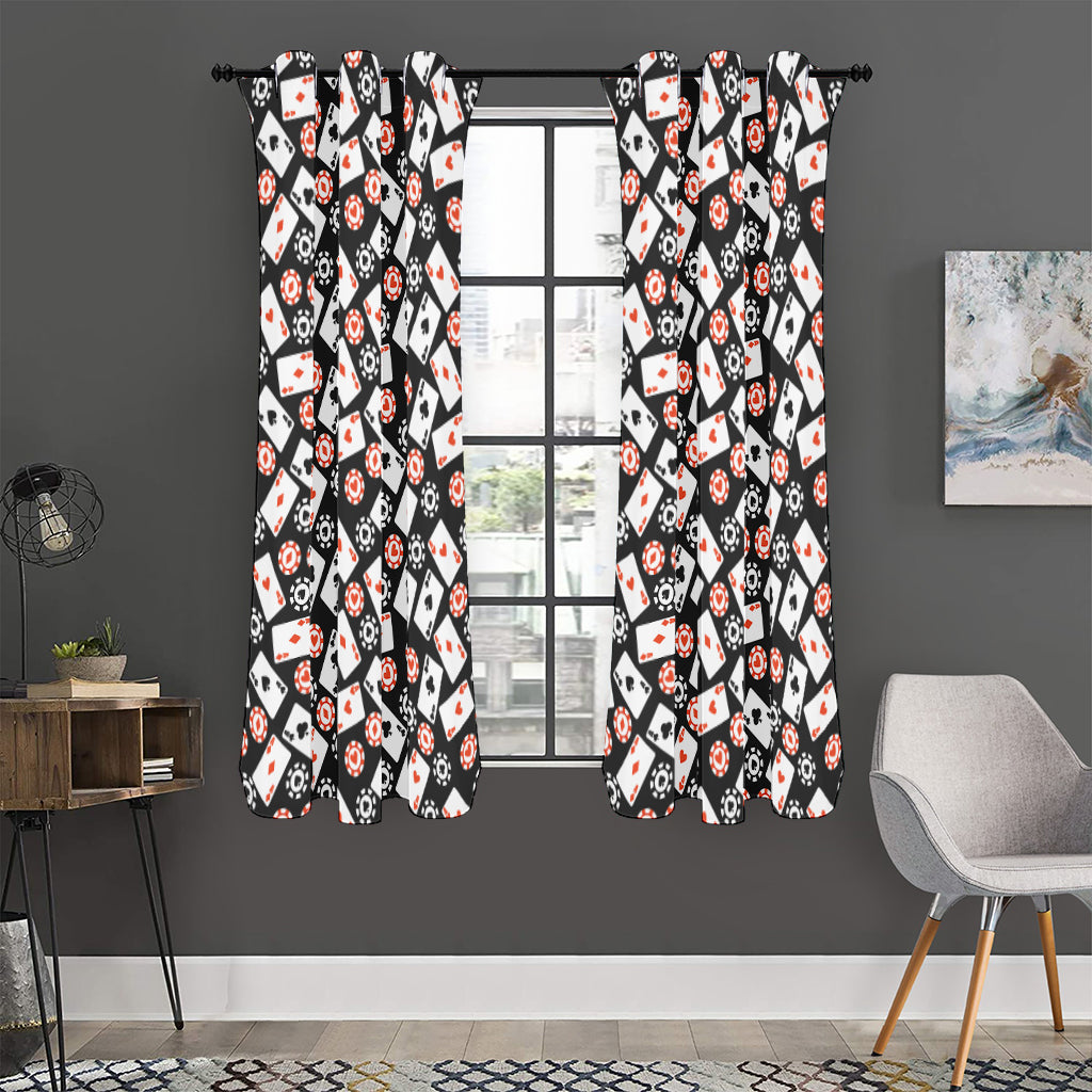 Casino Chip And Card Pattern Print Curtain