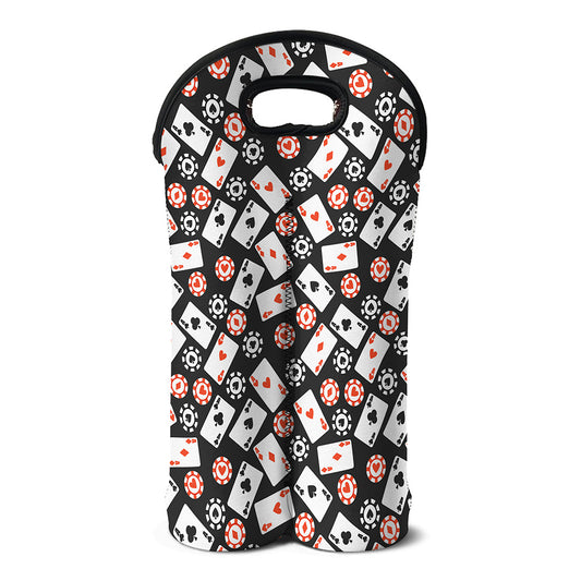 Casino Chip And Card Pattern Print Double Neoprene Wine Tote