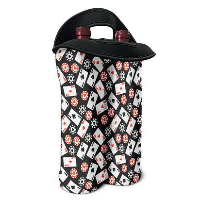 Casino Chip And Card Pattern Print Double Neoprene Wine Tote