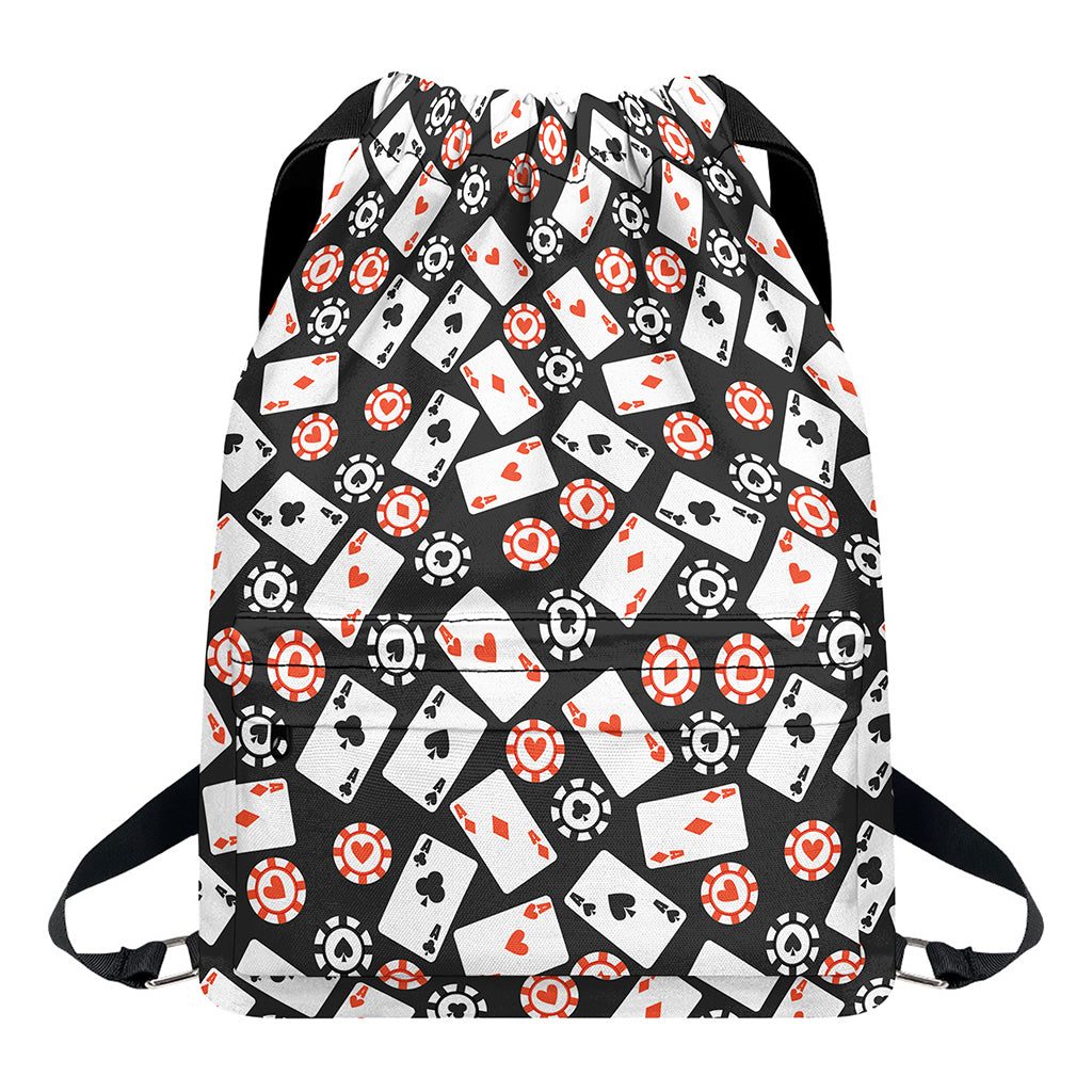 Casino Chip And Card Pattern Print Drawstring Backpack