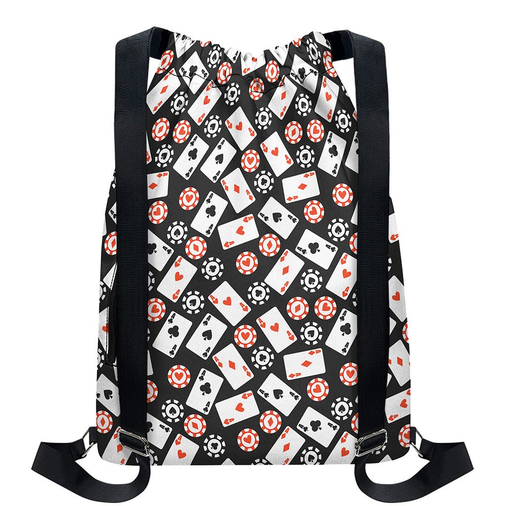 Casino Chip And Card Pattern Print Drawstring Backpack