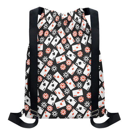 Casino Chip And Card Pattern Print Drawstring Backpack