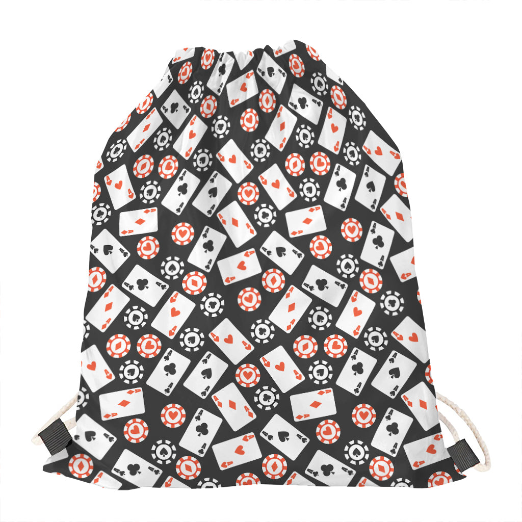 Casino Chip And Card Pattern Print Drawstring Bag