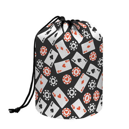 Casino Chip And Card Pattern Print Drawstring Makeup Bag