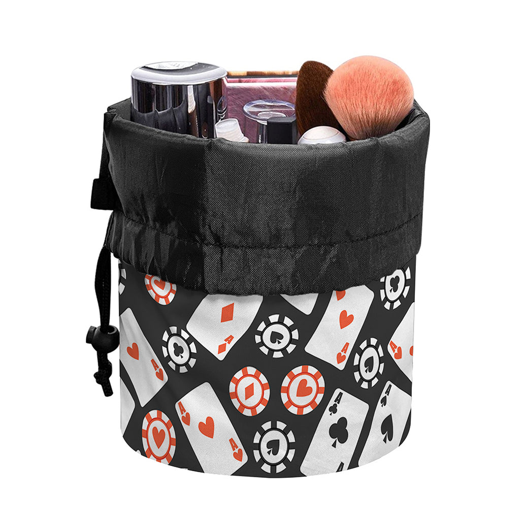 Casino Chip And Card Pattern Print Drawstring Makeup Bag