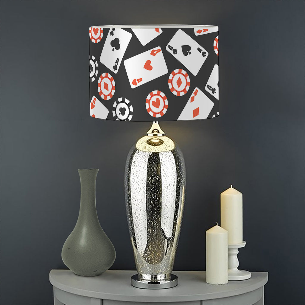 Casino Chip And Card Pattern Print Drum Lamp Shade