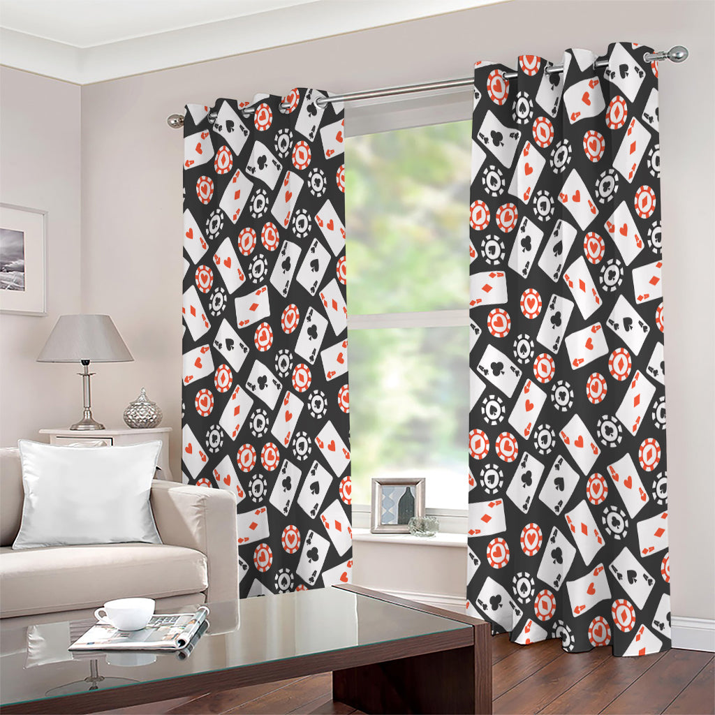 Casino Chip And Card Pattern Print Extra Wide Grommet Curtains