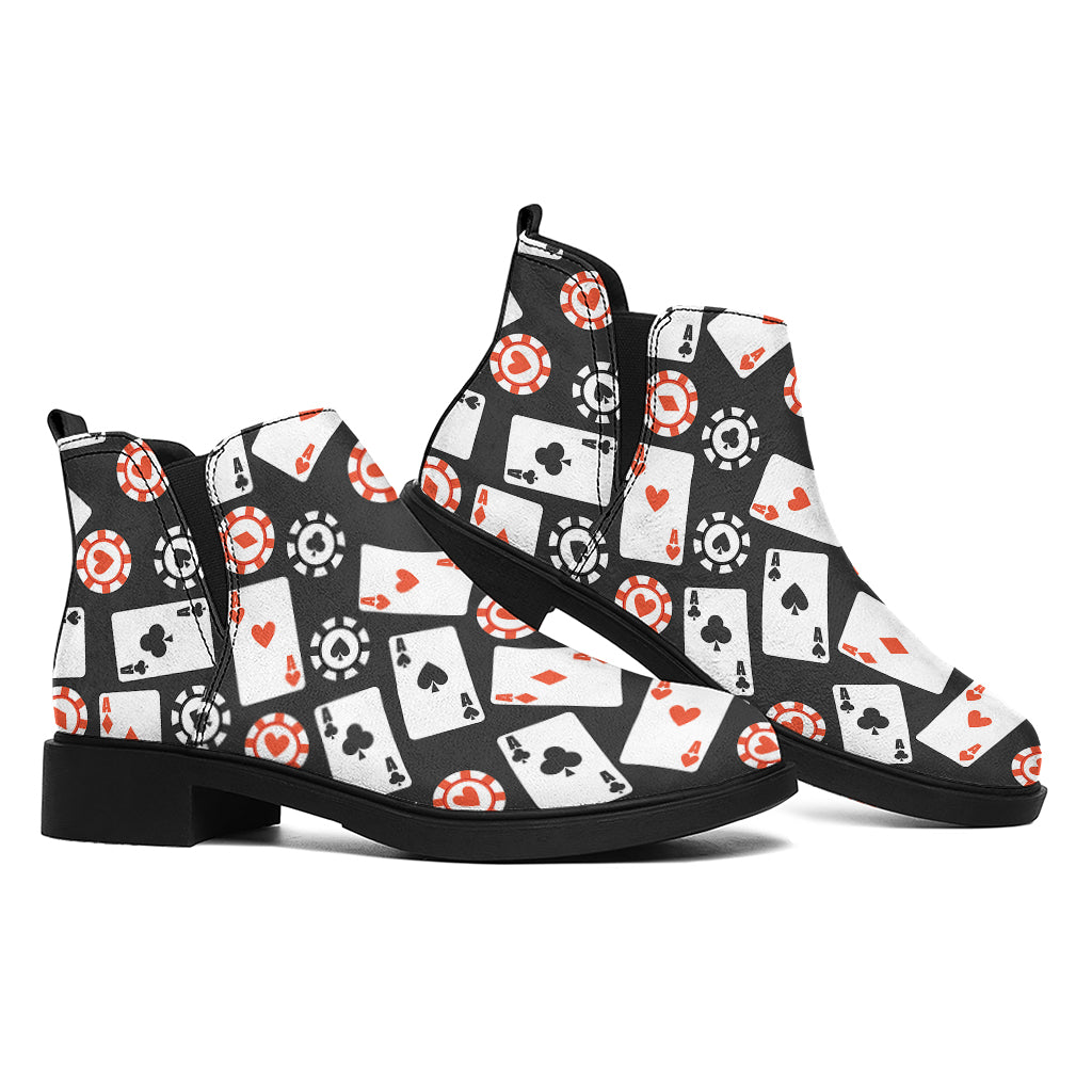 Casino Chip And Card Pattern Print Flat Ankle Boots