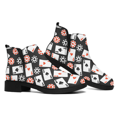 Casino Chip And Card Pattern Print Flat Ankle Boots