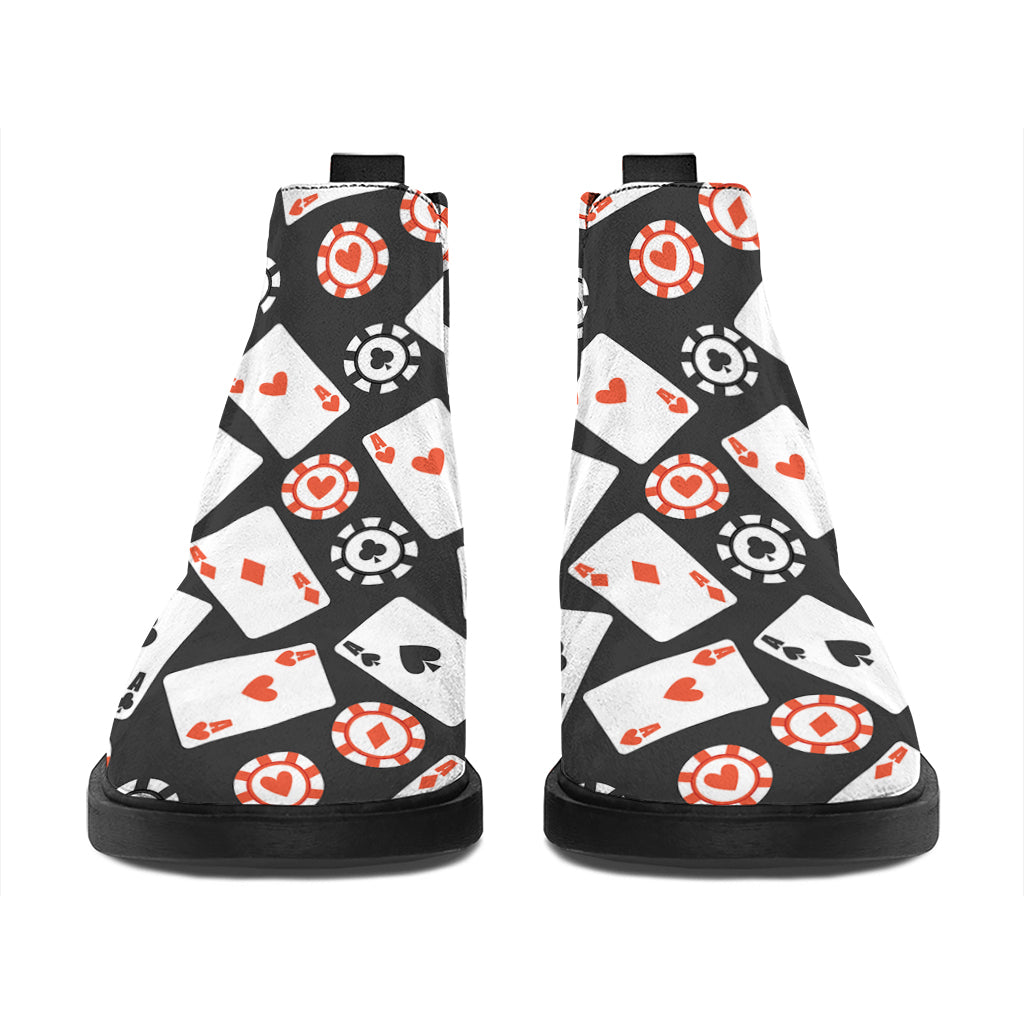 Casino Chip And Card Pattern Print Flat Ankle Boots